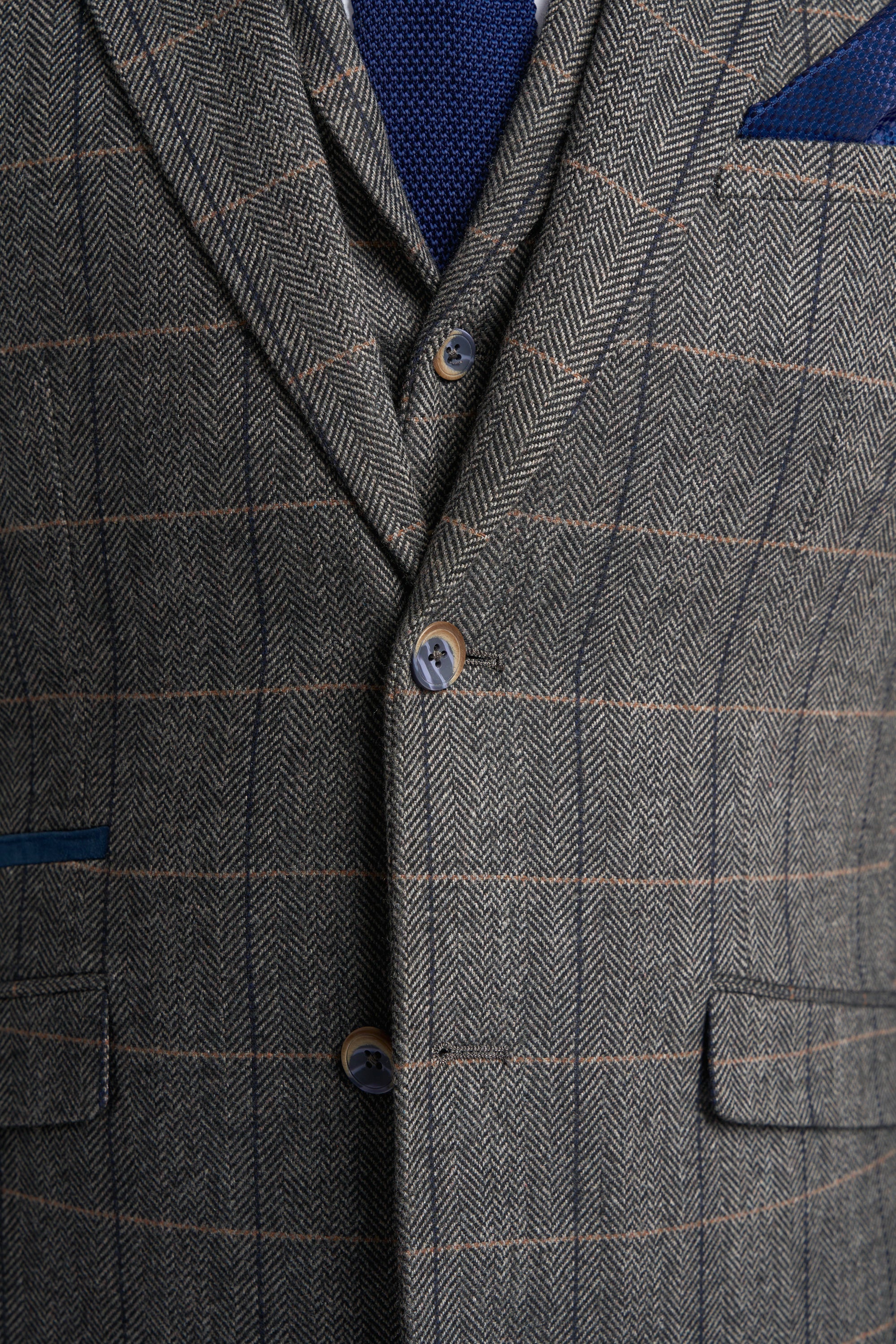 Men's Wool Blend Herringbone Check Suit Jacket - Albert - Grey - Image 5