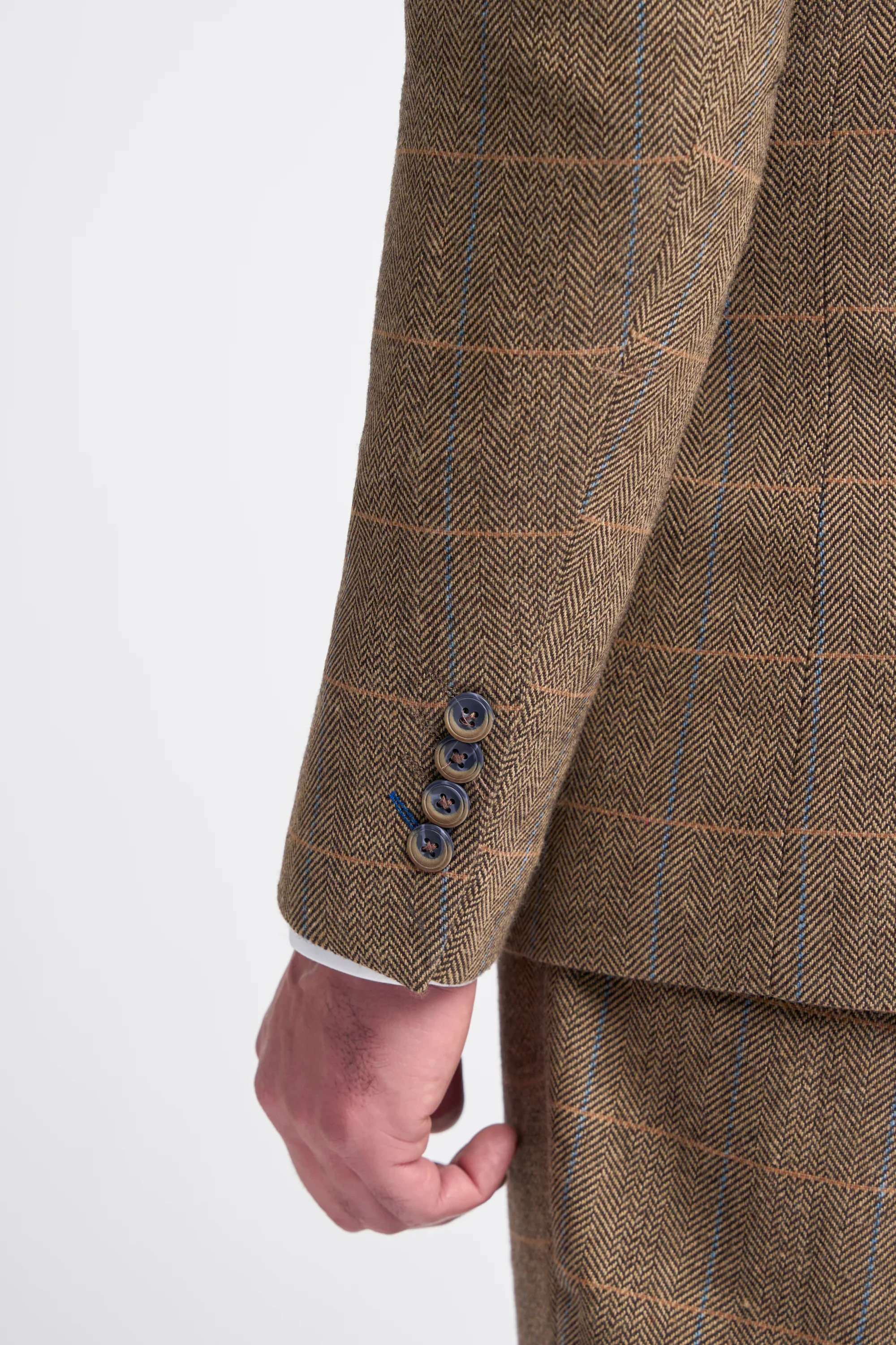 Men's Wool Blend Herringbone Check Suit Jacket - Albert - Tan Brown - Image 5