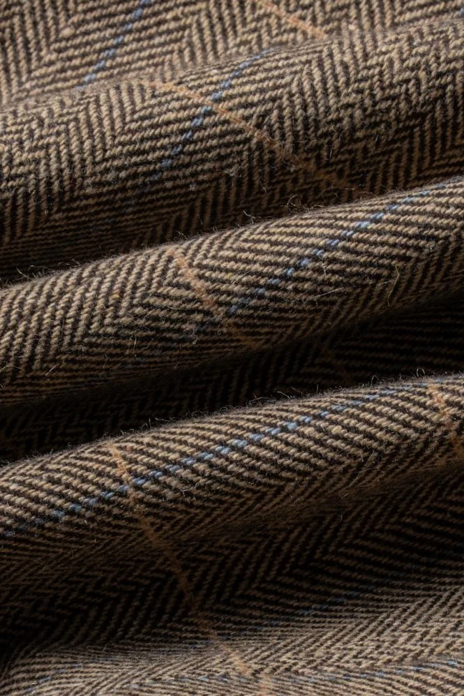 Men's Wool Blend Herringbone Check Suit Jacket - Albert - Tan Brown - Image 6