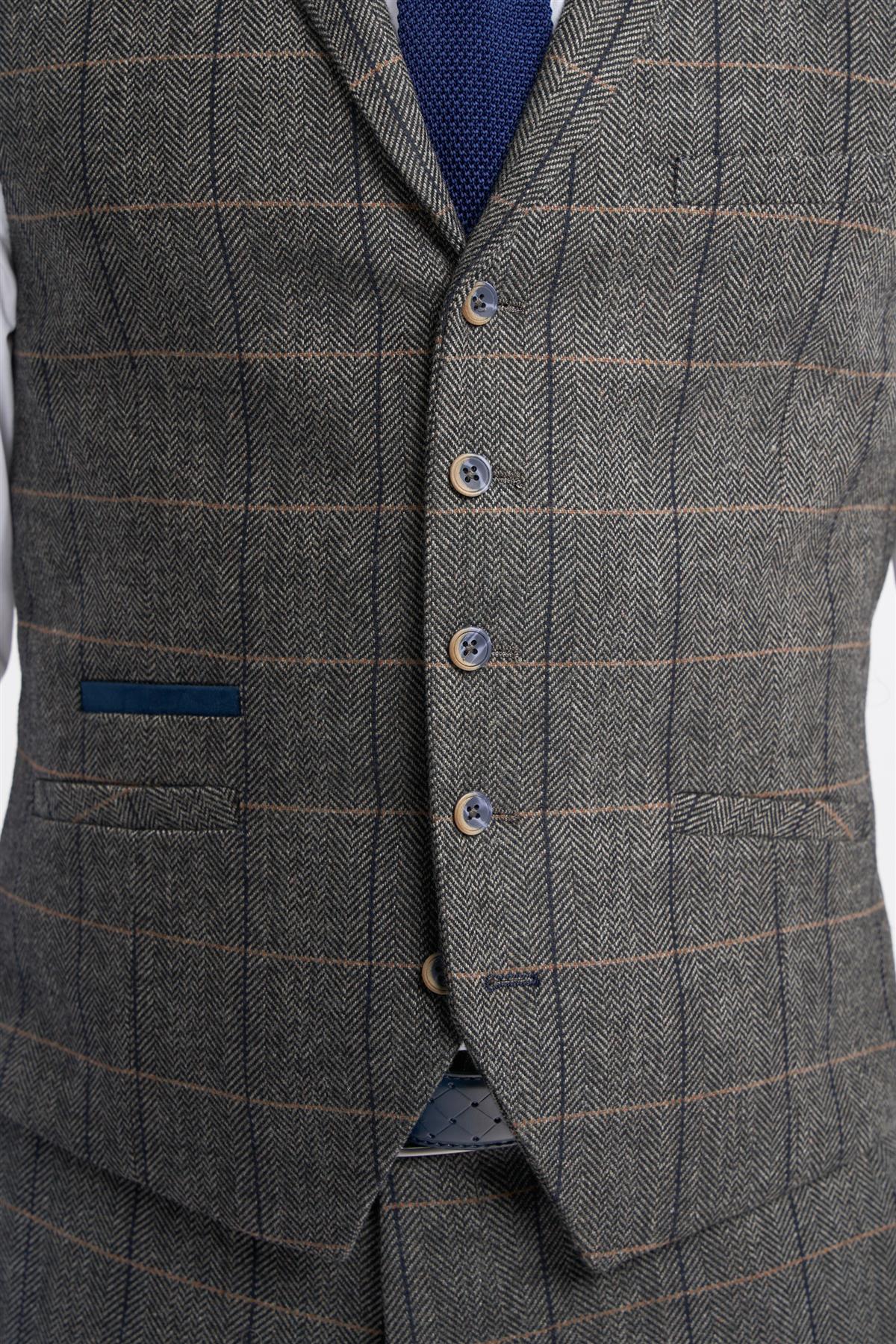 Men's Wool Blend Herringbone Check Waistcoat - Albert - Grey - Image 5