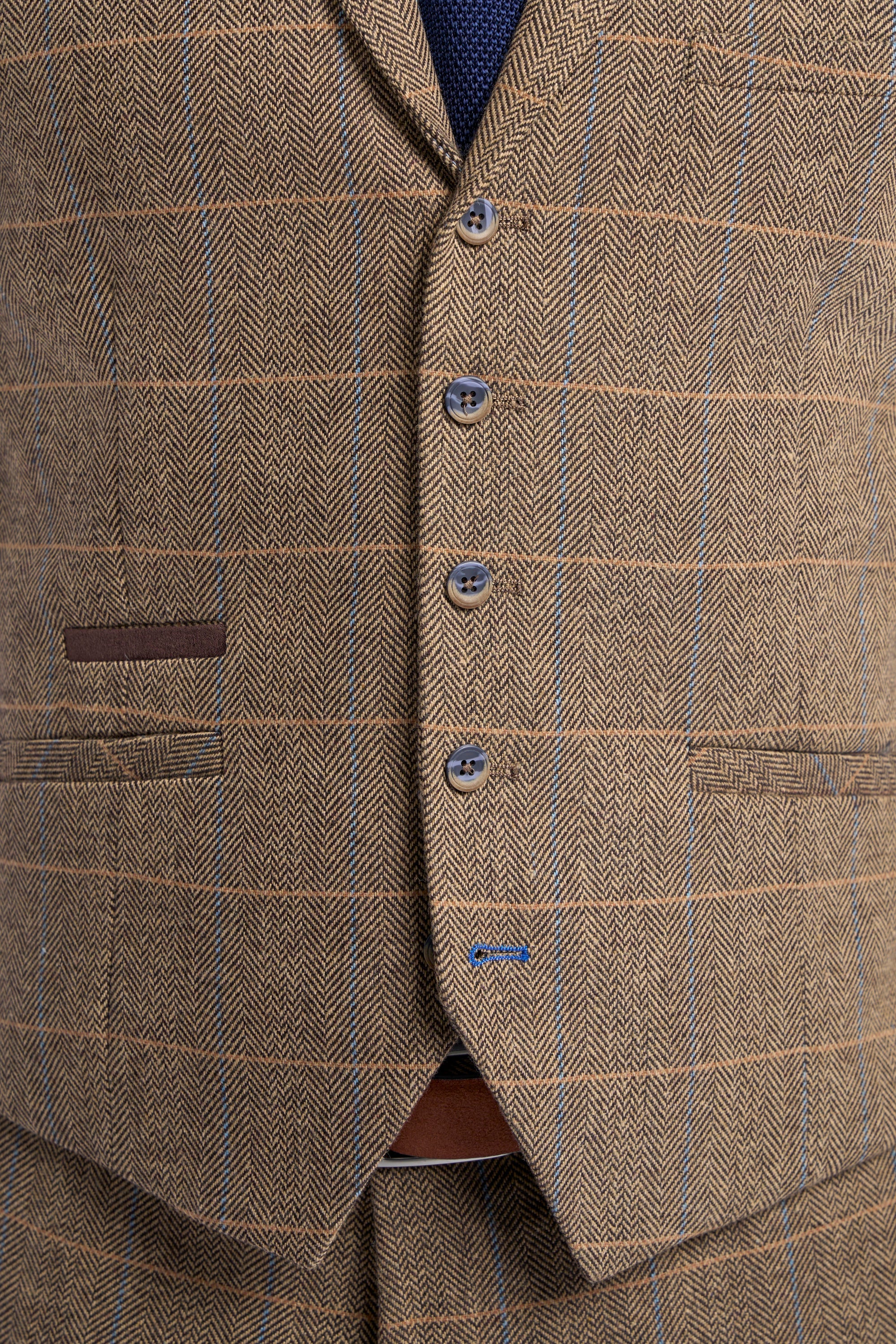 Men's Wool Blend Herringbone Check Waistcoat - Albert - Tan Brown - Image 4