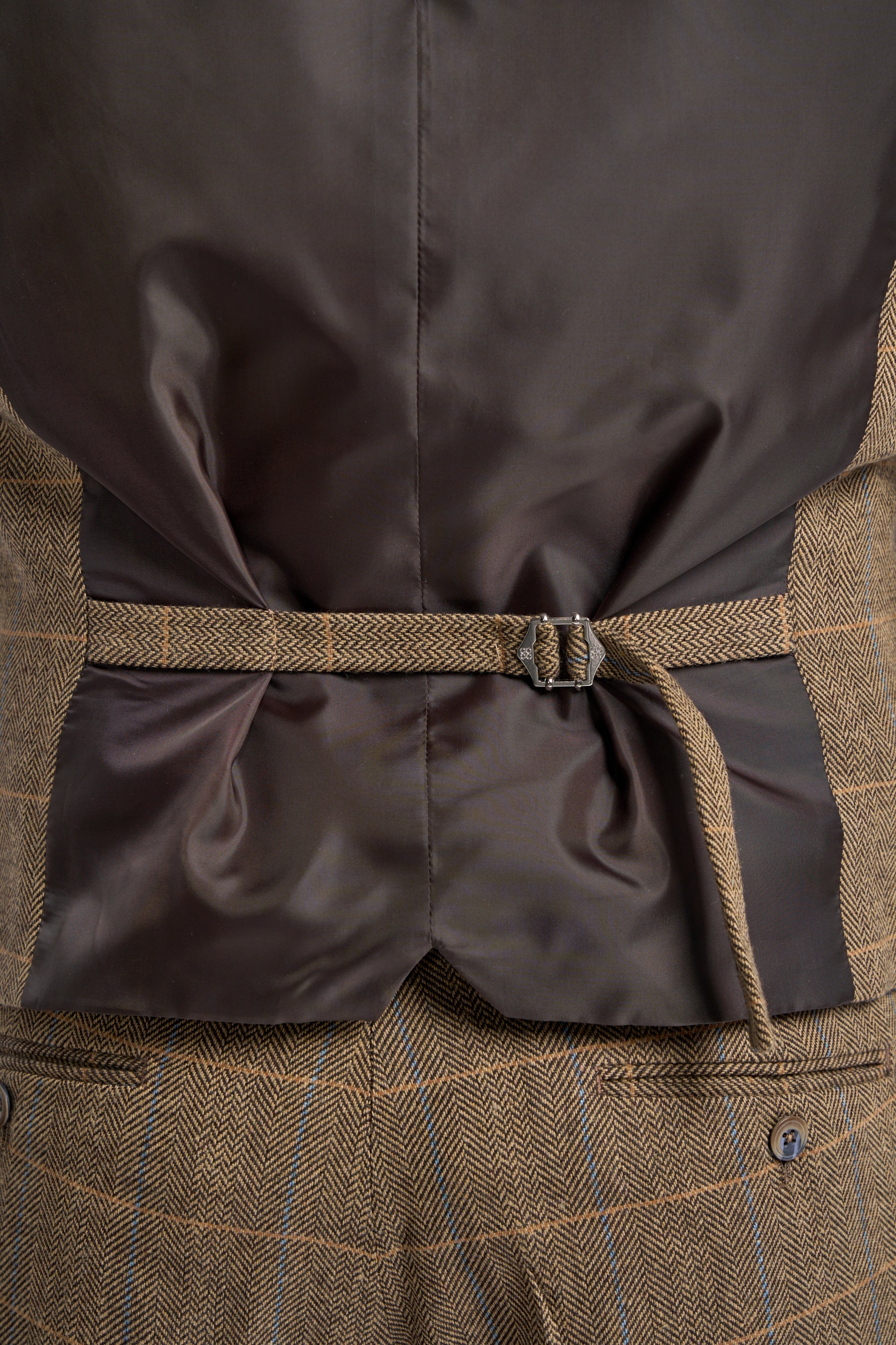 Men's Wool Blend Herringbone Check Waistcoat - Albert - Tan Brown - Image 5
