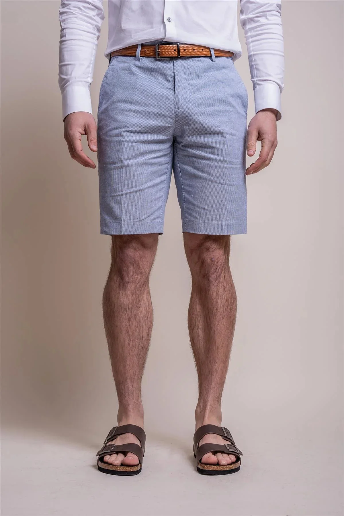 Men's Slim Fit Linen Blend Textured Short Suit - FREDRIK Blue - Blue - Image 3