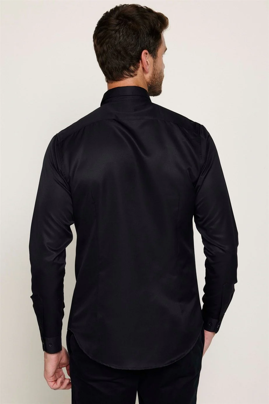 Men's Slim Fit Long Sleeve Dress Shirt - POLY - Black - Image 3