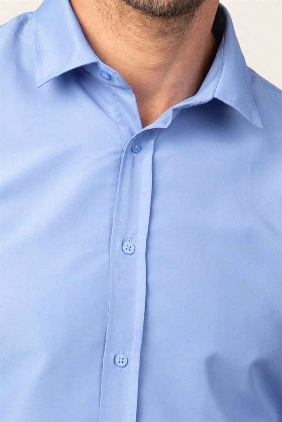 Men's Slim Fit Long Sleeve Dress Shirt - POLY - Blue - Image 4