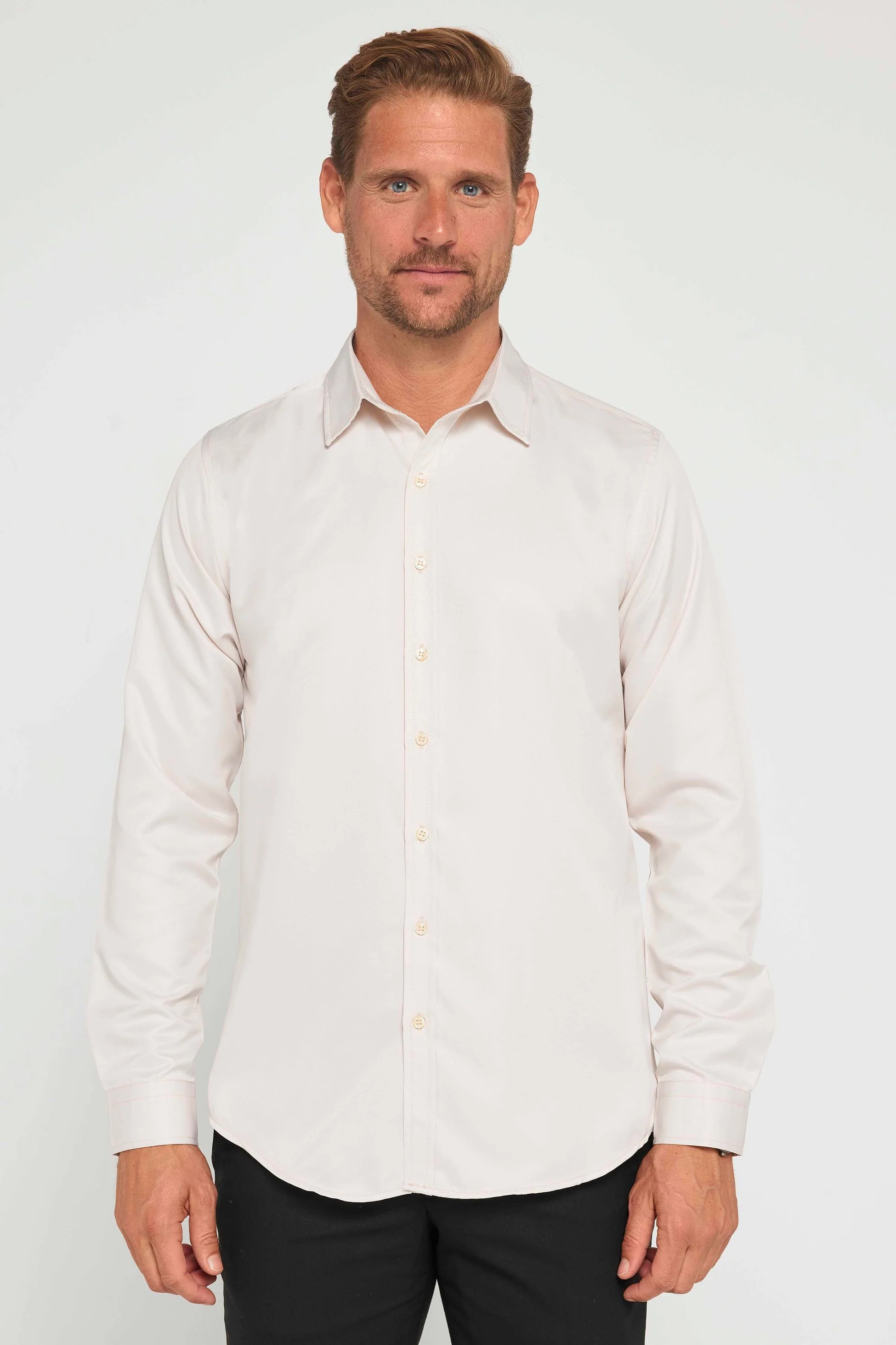 Men's Slim Fit Long Sleeve Dress Shirt - POLY - Stone Beige - Image 2