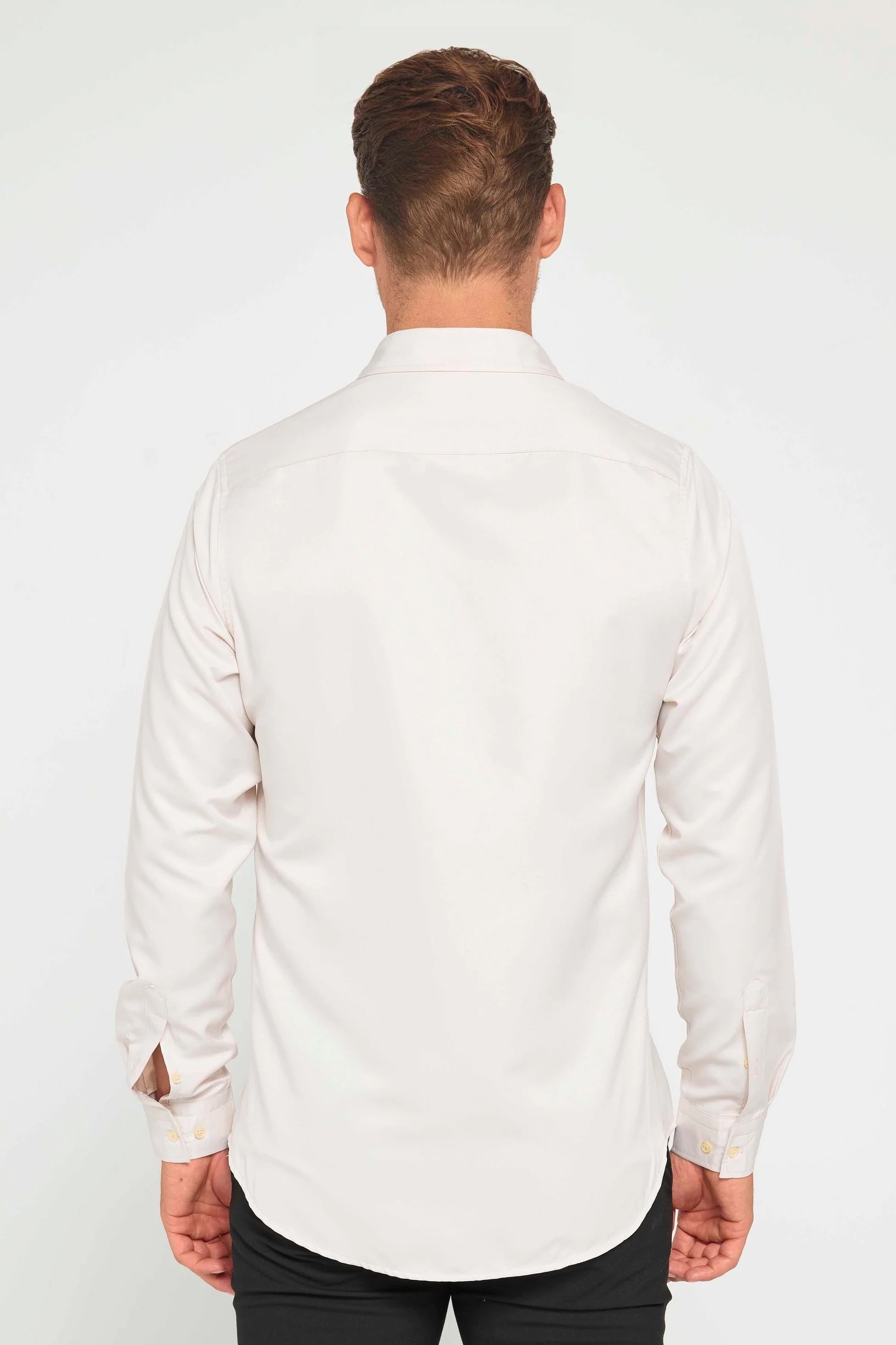 Men's Slim Fit Long Sleeve Dress Shirt - POLY - Stone Beige - Image 3
