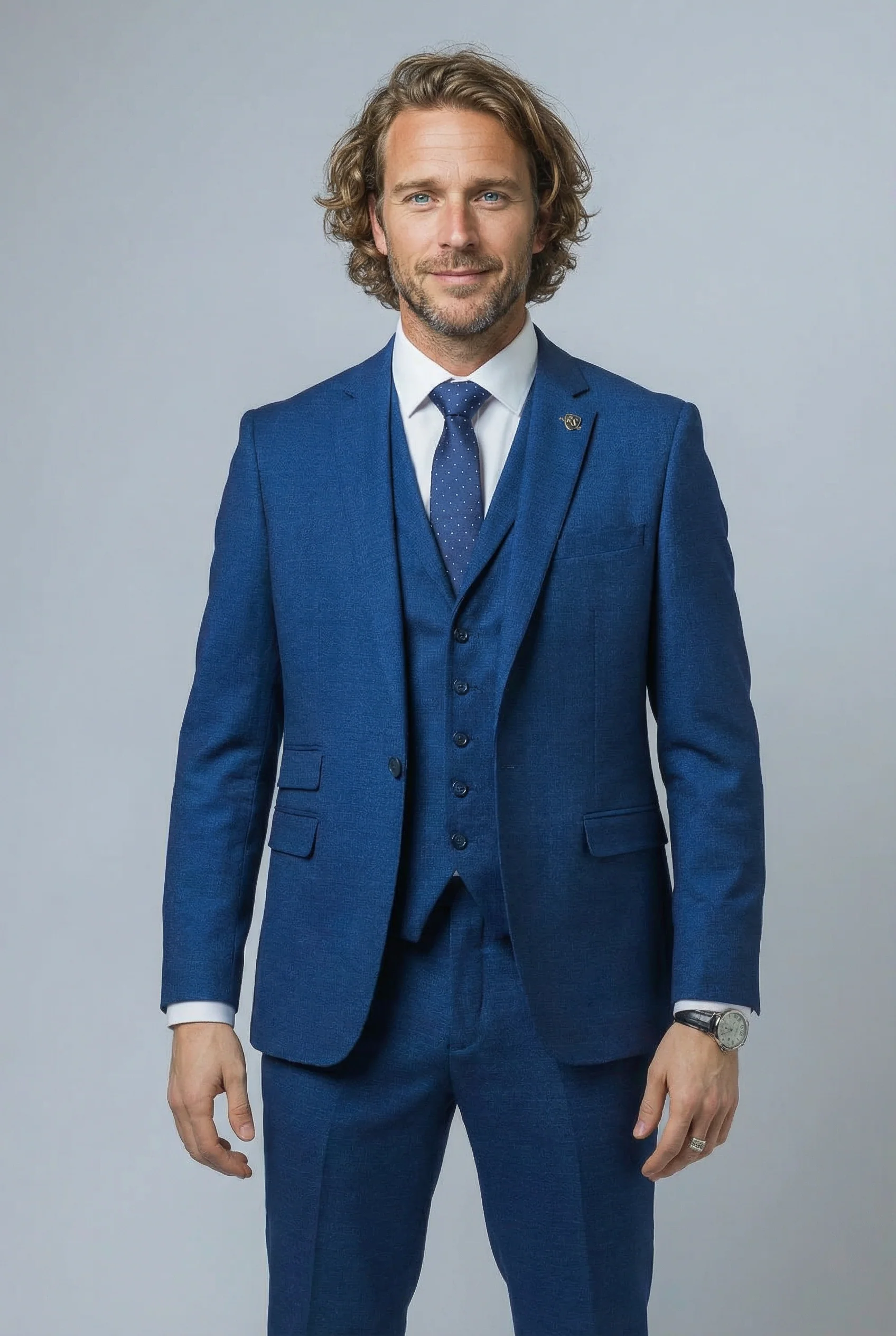 Men's Slim Fit Indigo Suit - MATEO - Indigo Blue
