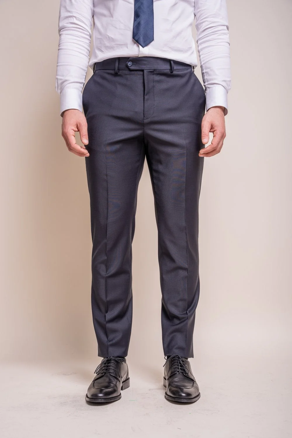 Men's Wool Blend Slim Fit Trousers - BOND - Midnight Blue