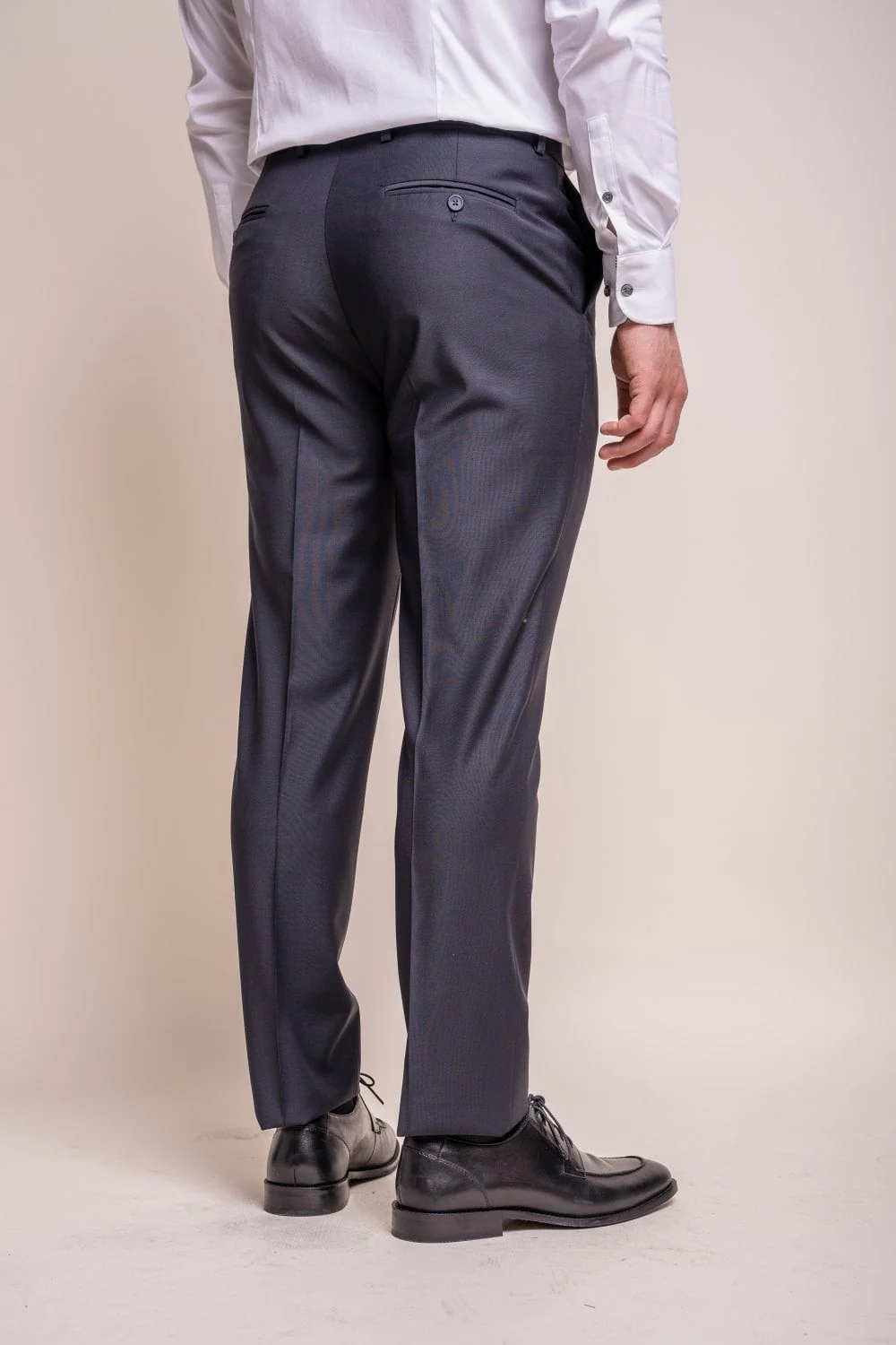Men's Wool Blend Slim Fit Trousers - BOND - Midnight Blue - Image 3