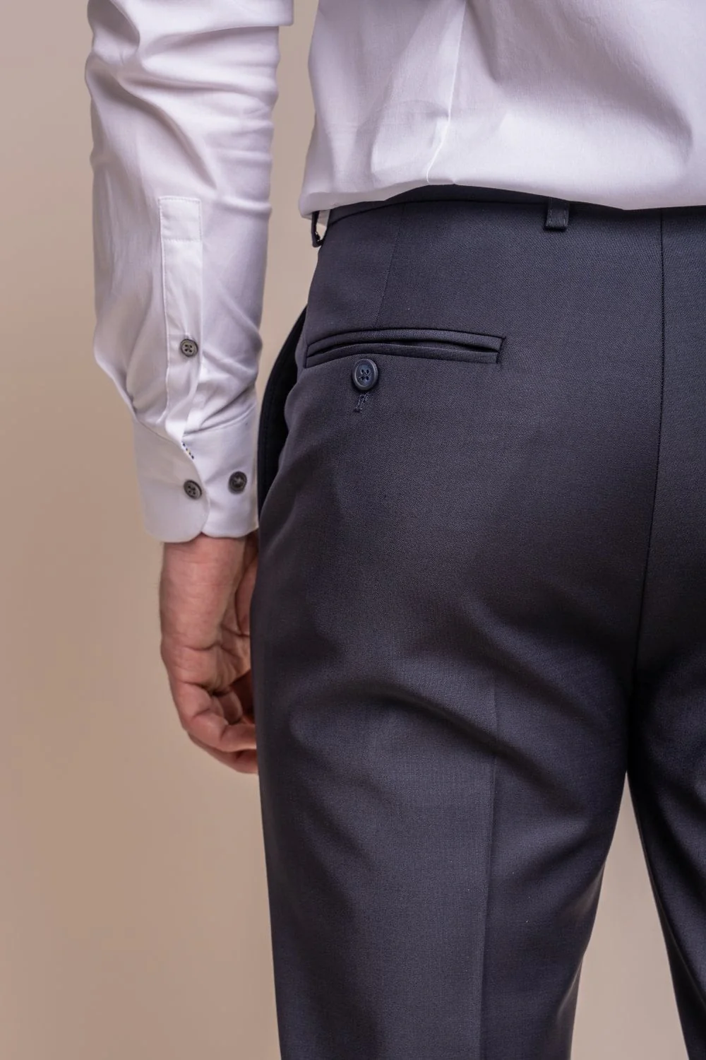 Men's Wool Blend Slim Fit Trousers - BOND - Midnight Blue - Image 5