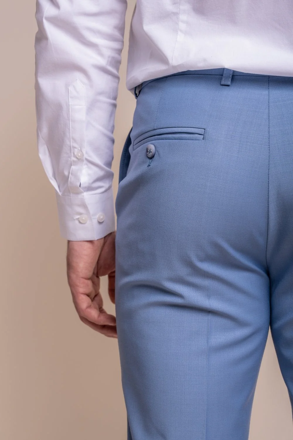 Men's Wool Blend Slim Fit Trousers - BOND - Ocean Blue - Image 5