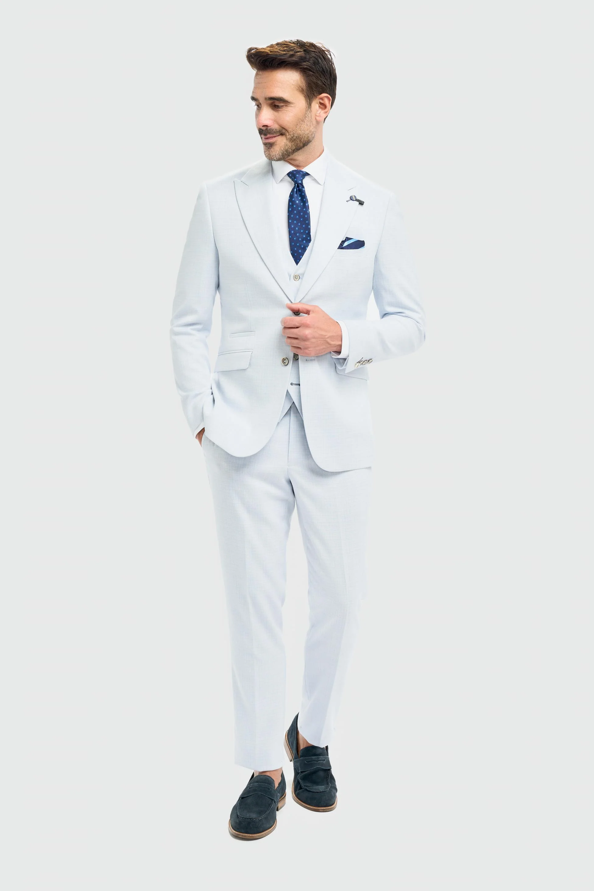 Men’s Slim Fit Textured Formal Suit Jacket - Tropez - Sky Blue - Image 2