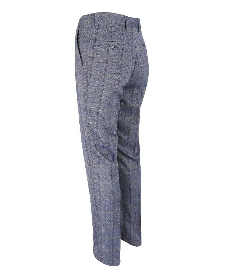 Men's Slim Fit Tweed Check Trousers- Connall Blue - Blue - Image 4