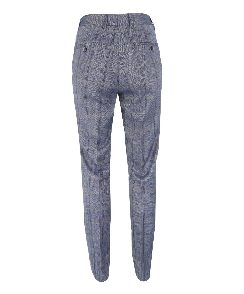 Men's Slim Fit Tweed Check Trousers- Connall Blue - Blue - Image 5