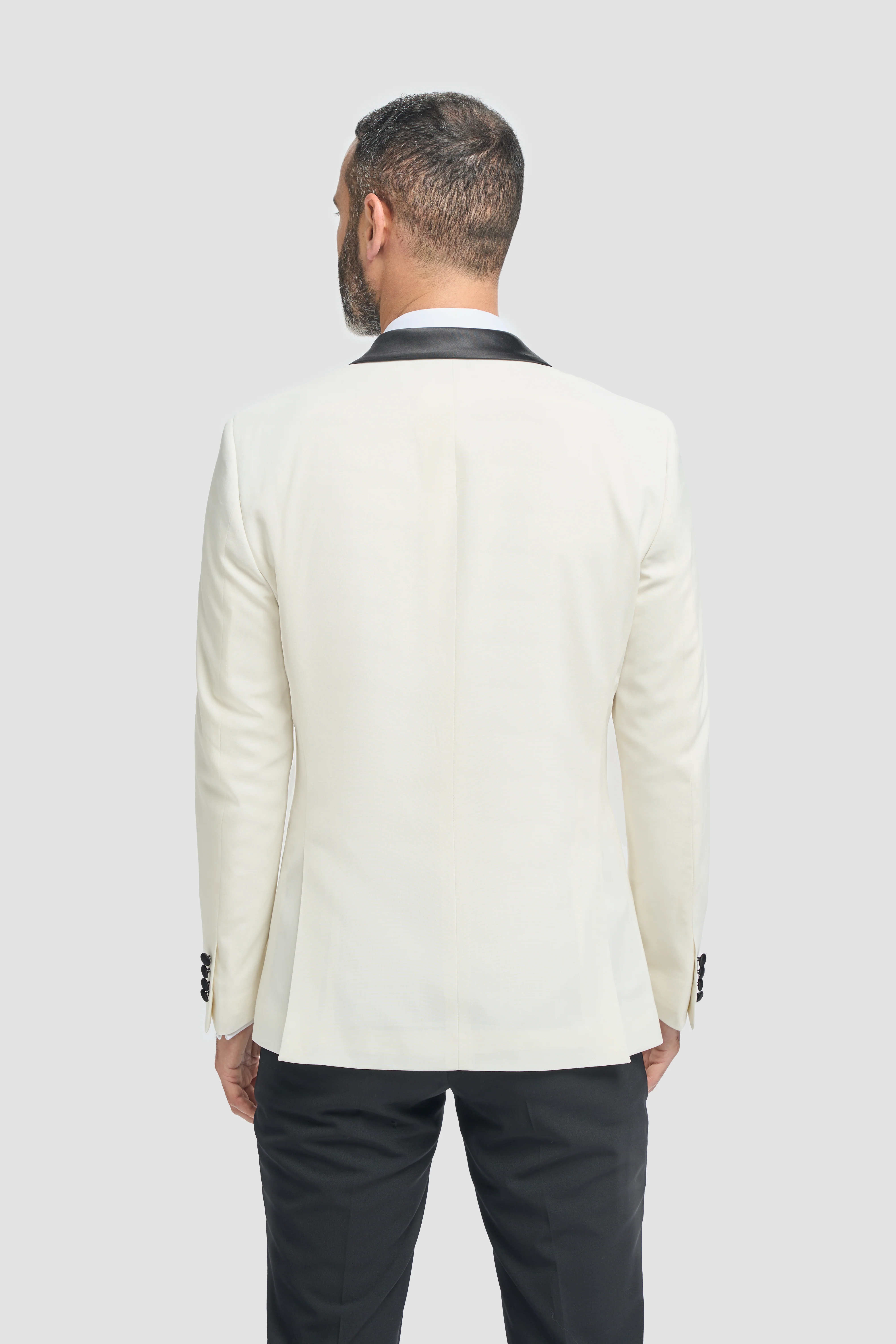 Men's Slim Fit Wool Blend Tuxedo Dinner Suit - ASPEN - Ivory - Image 3