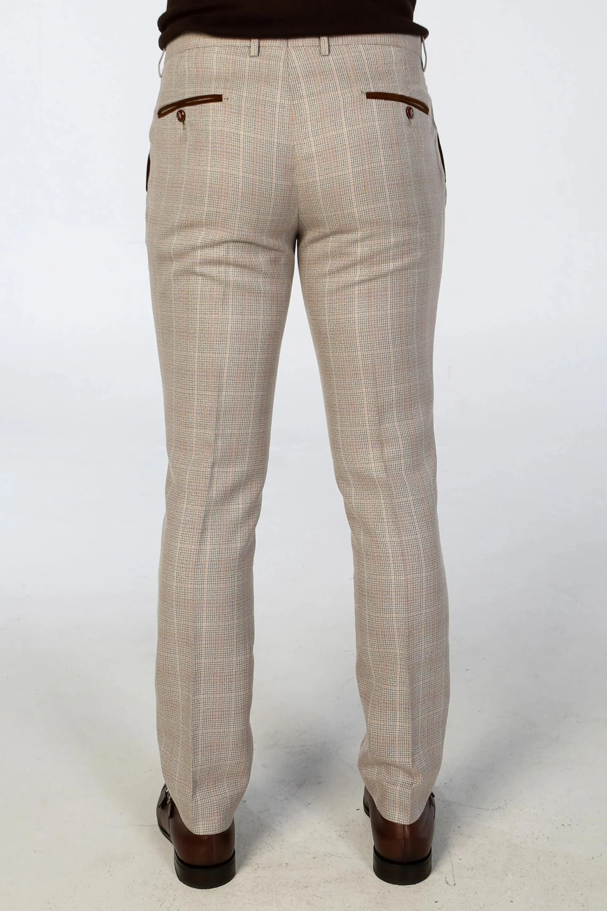 Men’s Tailored Fit Check Trousers – LEO - Beige - Image 2
