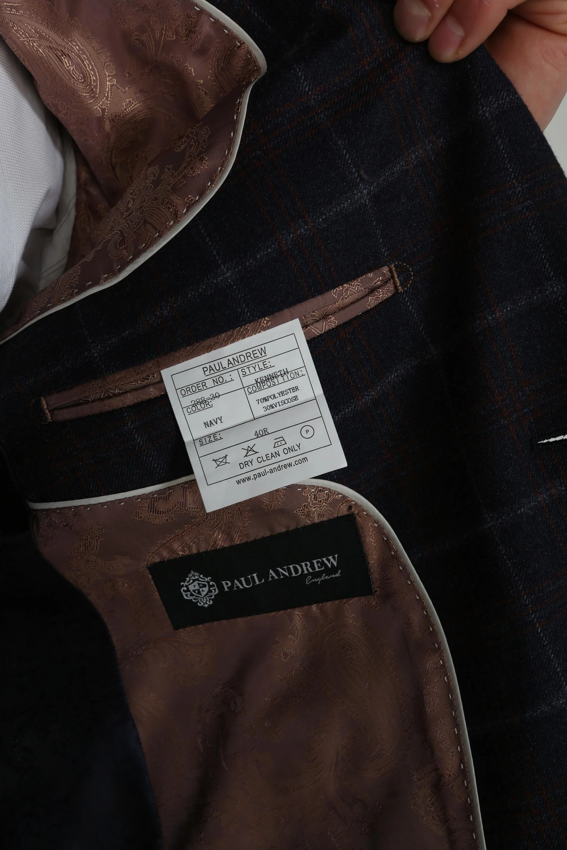 Men's Tailored Fit Retro Check Suit - KENNETH - Navy Blue - Maroon - Image 10