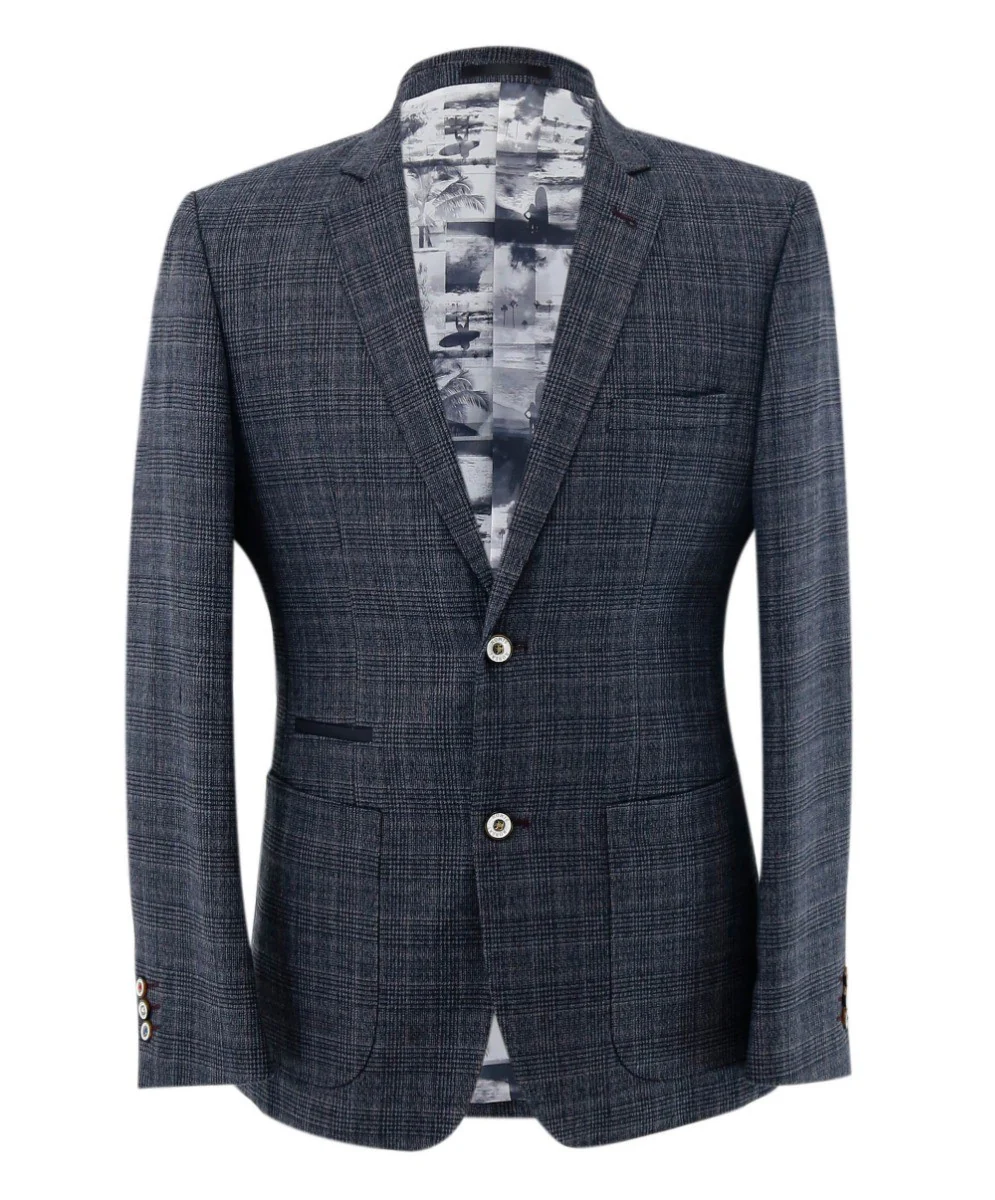 Men's Tweed Check Slim Fit Grey Blazer- COSTELLO - Dark Grey - Image 3