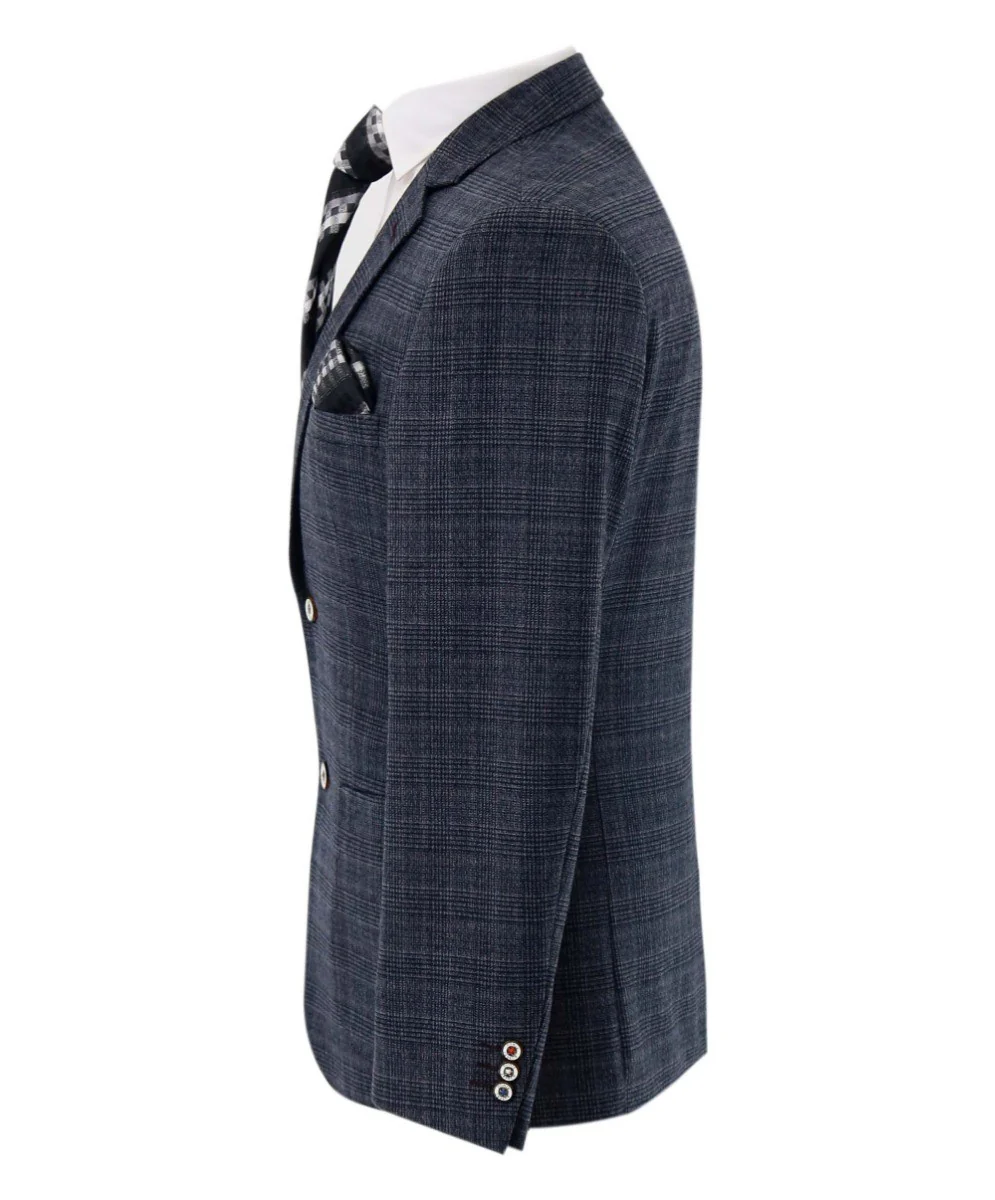 Men's Tweed Check Slim Fit Grey Blazer- COSTELLO - Dark Grey - Image 4