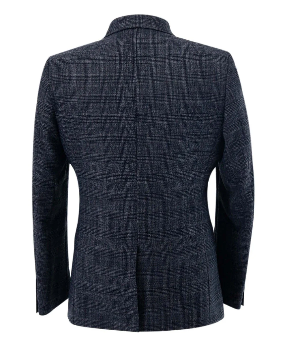 Men's Tweed Check Slim Fit Grey Blazer- COSTELLO - Dark Grey - Image 5