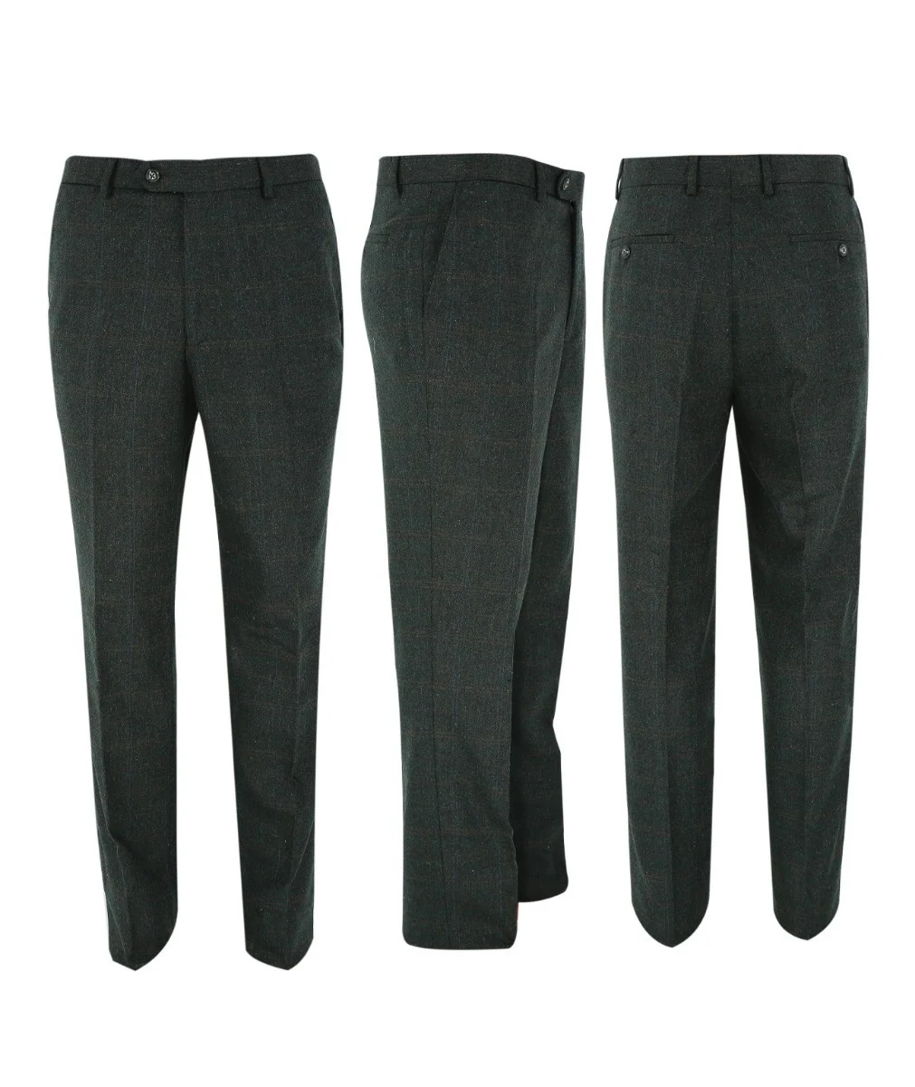 Men's Tweed Check Tailored Fit Suit - JOSHUA - Dark Green - Image 10