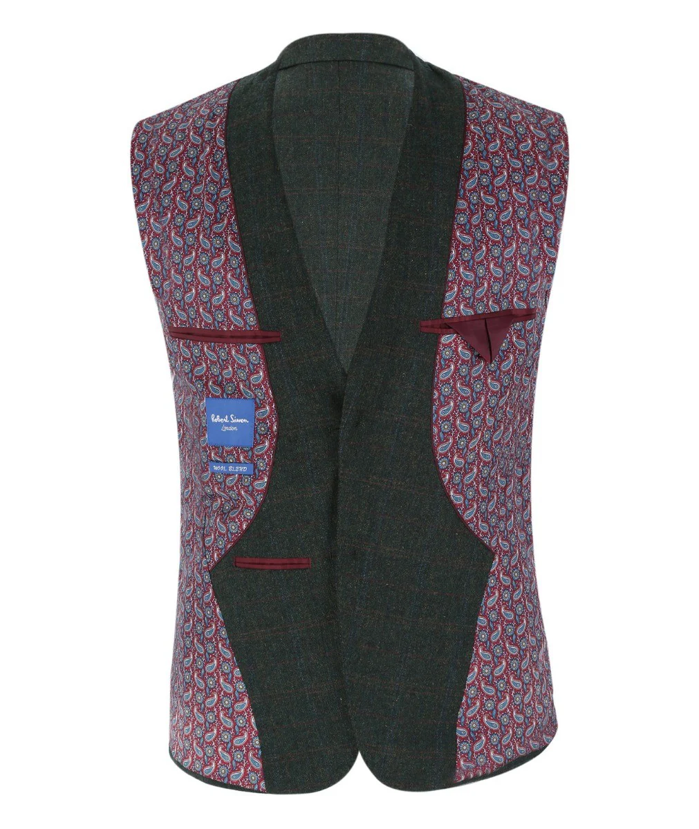 Men's Tweed Check Tailored Fit Suit - JOSHUA - Dark Green - Image 12
