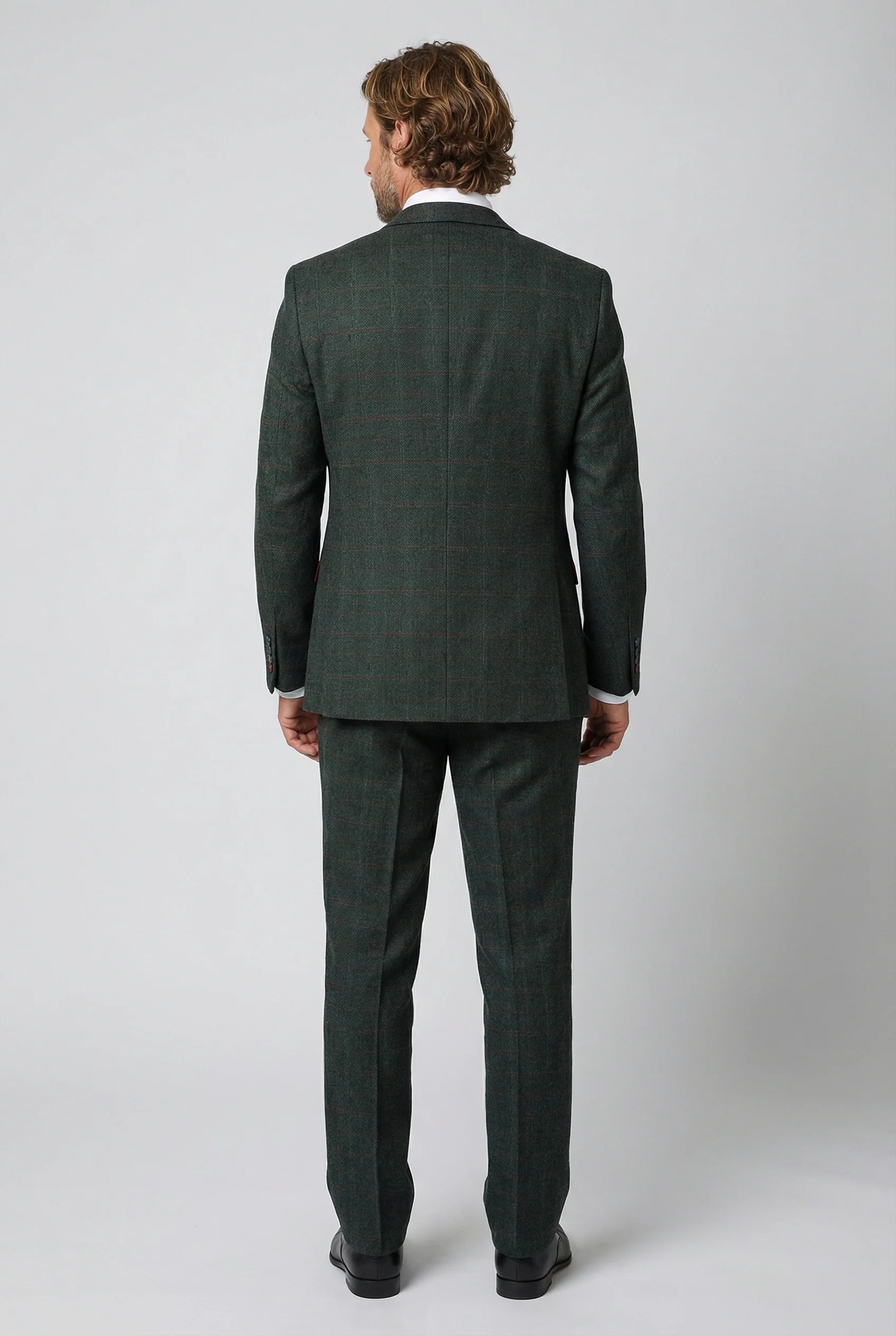 Men's Tweed Check Tailored Fit Suit - JOSHUA - Dark Green - Image 3