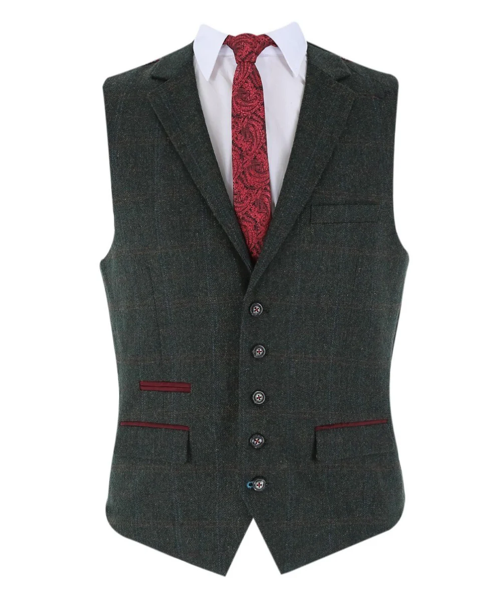 Men's Tweed Check Tailored Fit Suit - JOSHUA - Dark Green - Image 8