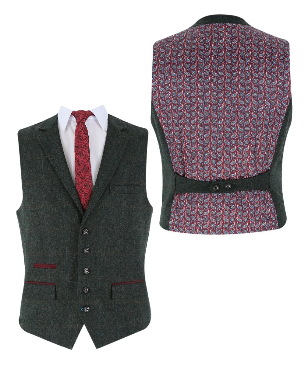 Men's Tweed Check Tailored Fit Suit - JOSHUA - Dark Green - Image 9