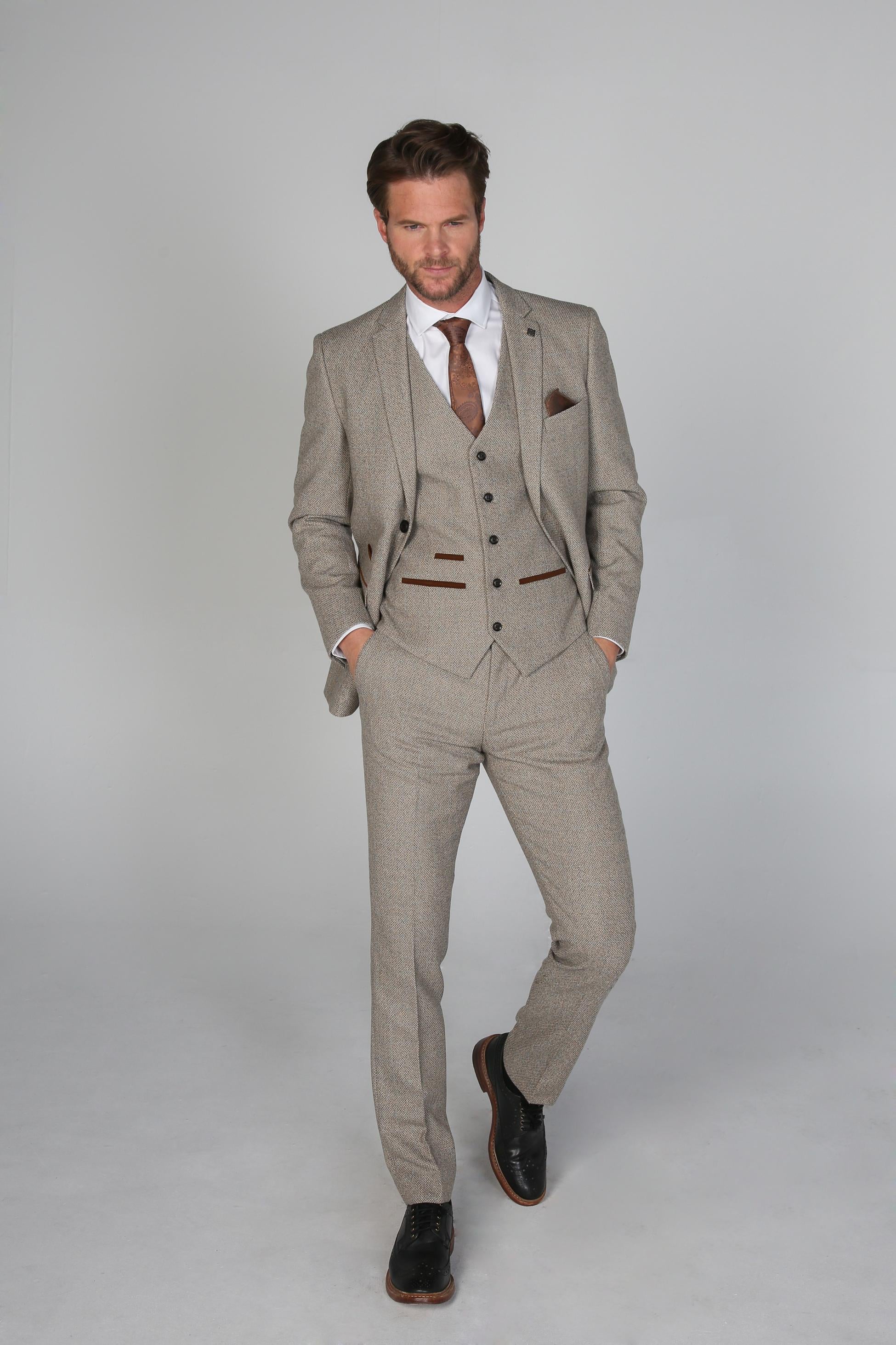 Men's Tweed Tailored Fit Trousers - RALPH Beige - Beige - Image 3