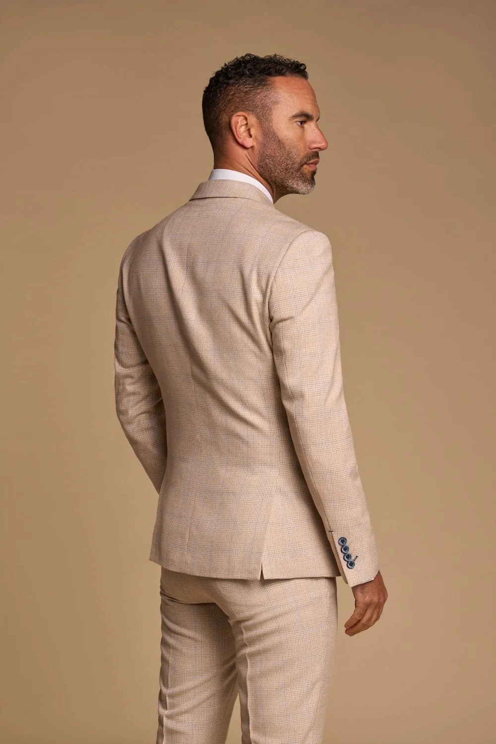 Men's Glen Check Double-breasted Suit Jacket - CARIDI - Beige - Image 3