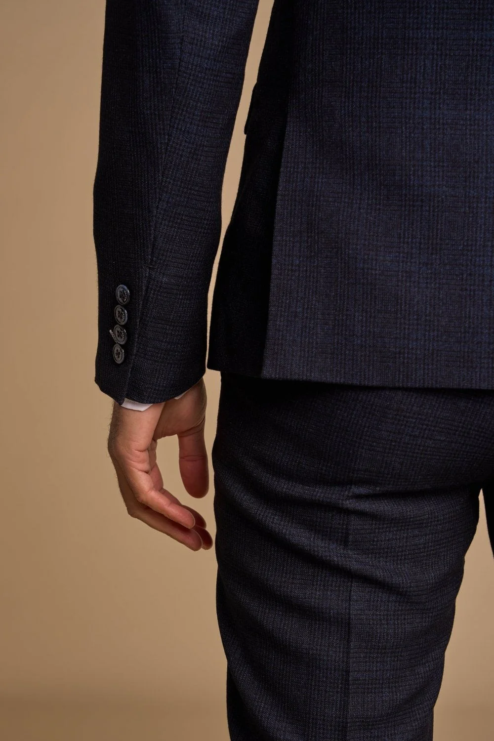 Men's Glen Check Double-breasted Suit Jacket - CARIDI - Navy Blue - Image 5