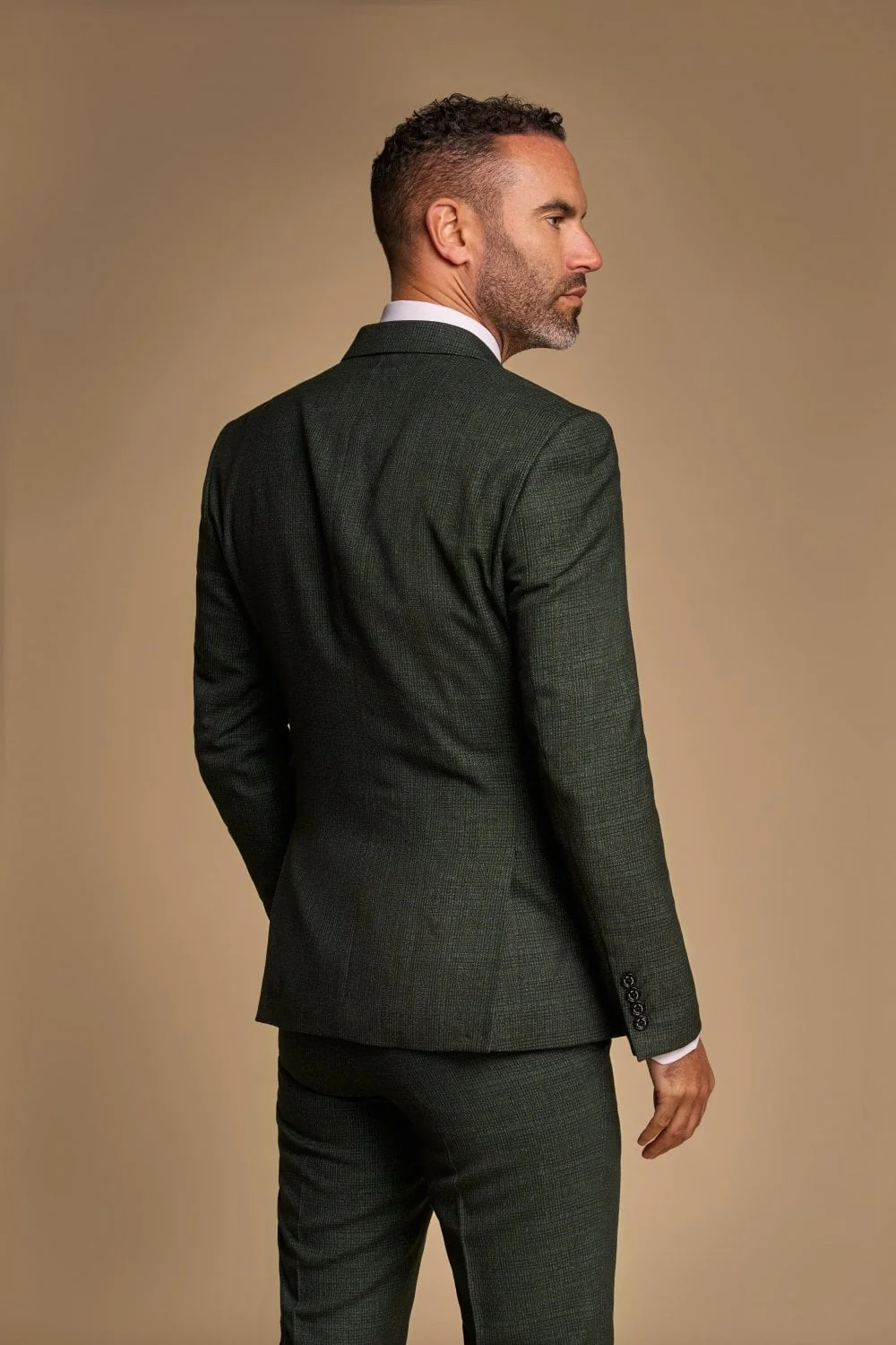 Men's Glen Check Double-breasted Suit Jacket - CARIDI - Olive Green - Image 3