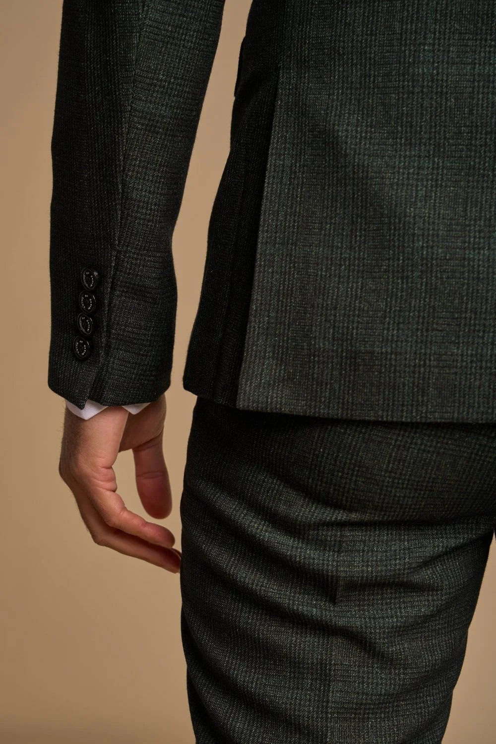 Men's Glen Check Double-breasted Suit Jacket - CARIDI - Olive Green - Image 5