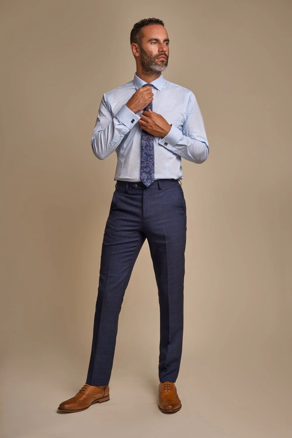 Men's 2-Piece Glen Check Double Breasted Suit - CARIDI - Navy Blue - Image 5