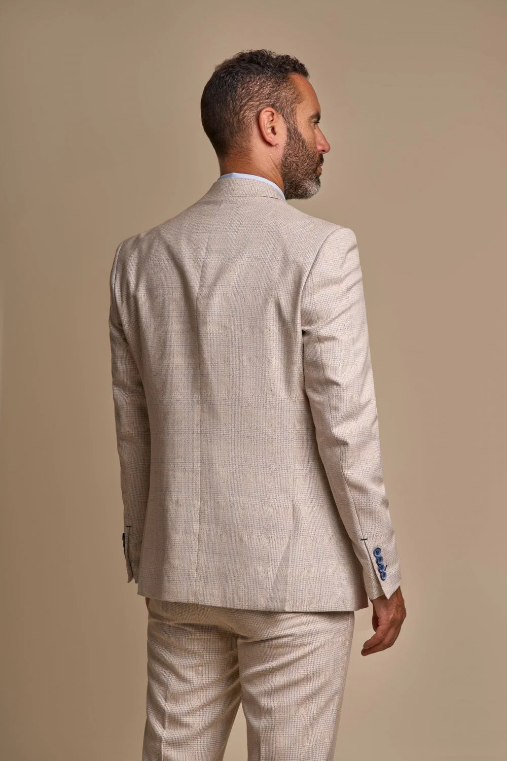 Men's 3-Piece Tweed Glen Check Suit - CARIDI - Beige - Image 3