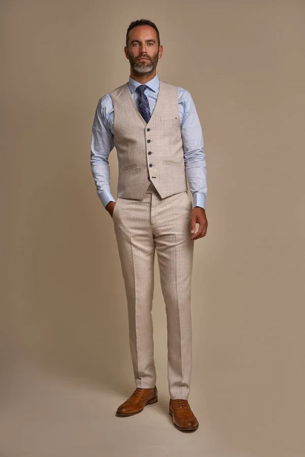 Men's Tweed Glen Check Slim Fit Suit - CARIDI Trousers Length Option - Cream - Ivory - Image 5