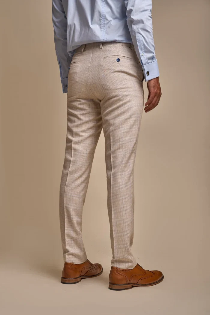 Men's Tweed Glen Check Slim Fit Suit - CARIDI Trousers Length Option - Cream - Ivory - Image 8
