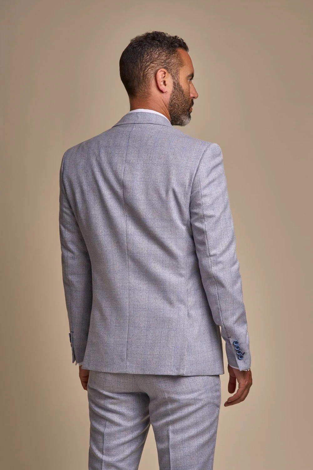 Men's Tweed Glen Check Slim Fit Suit - CARIDI Trousers Length Option - Sky Blue - Image 3
