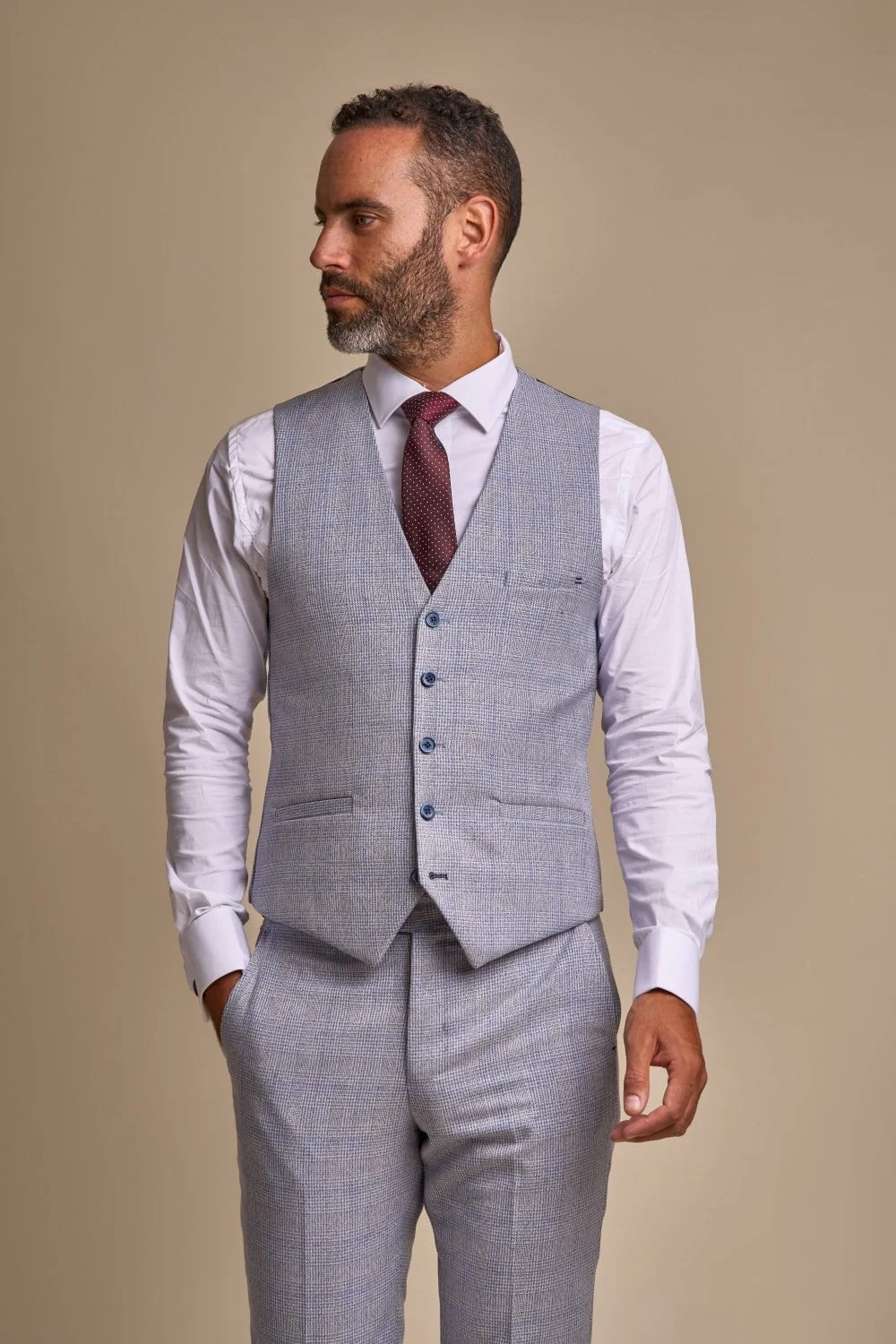 Men's Tweed Glen Check Slim Fit Suit - CARIDI Trousers Length Option - Sky Blue - Image 4