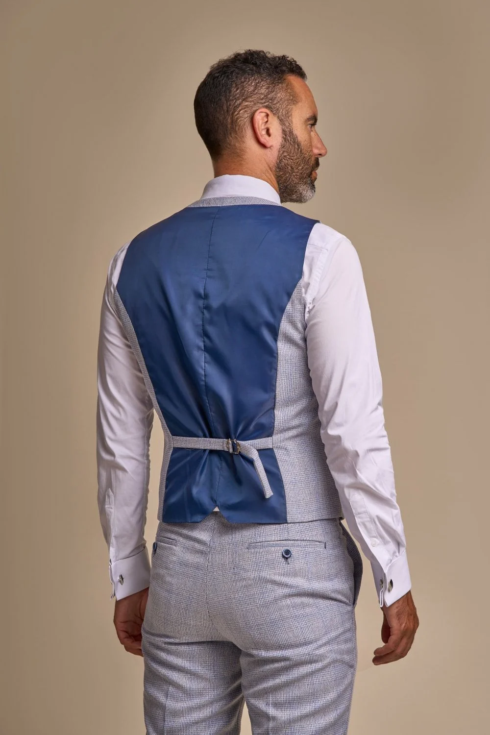 Men's Tweed Glen Check Slim Fit Suit - CARIDI Trousers Length Option - Sky Blue - Image 5