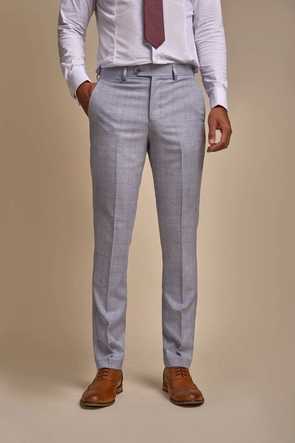 Men's Tweed Glen Check Slim Fit Suit - CARIDI Trousers Length Option - Sky Blue - Image 6