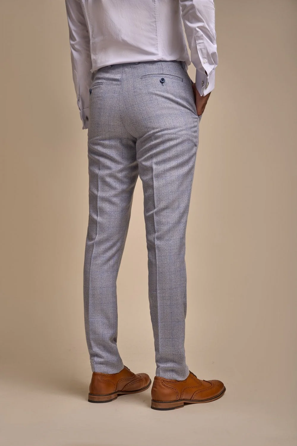 Men's Tweed Glen Check Slim Fit Suit - CARIDI Trousers Length Option - Sky Blue - Image 7