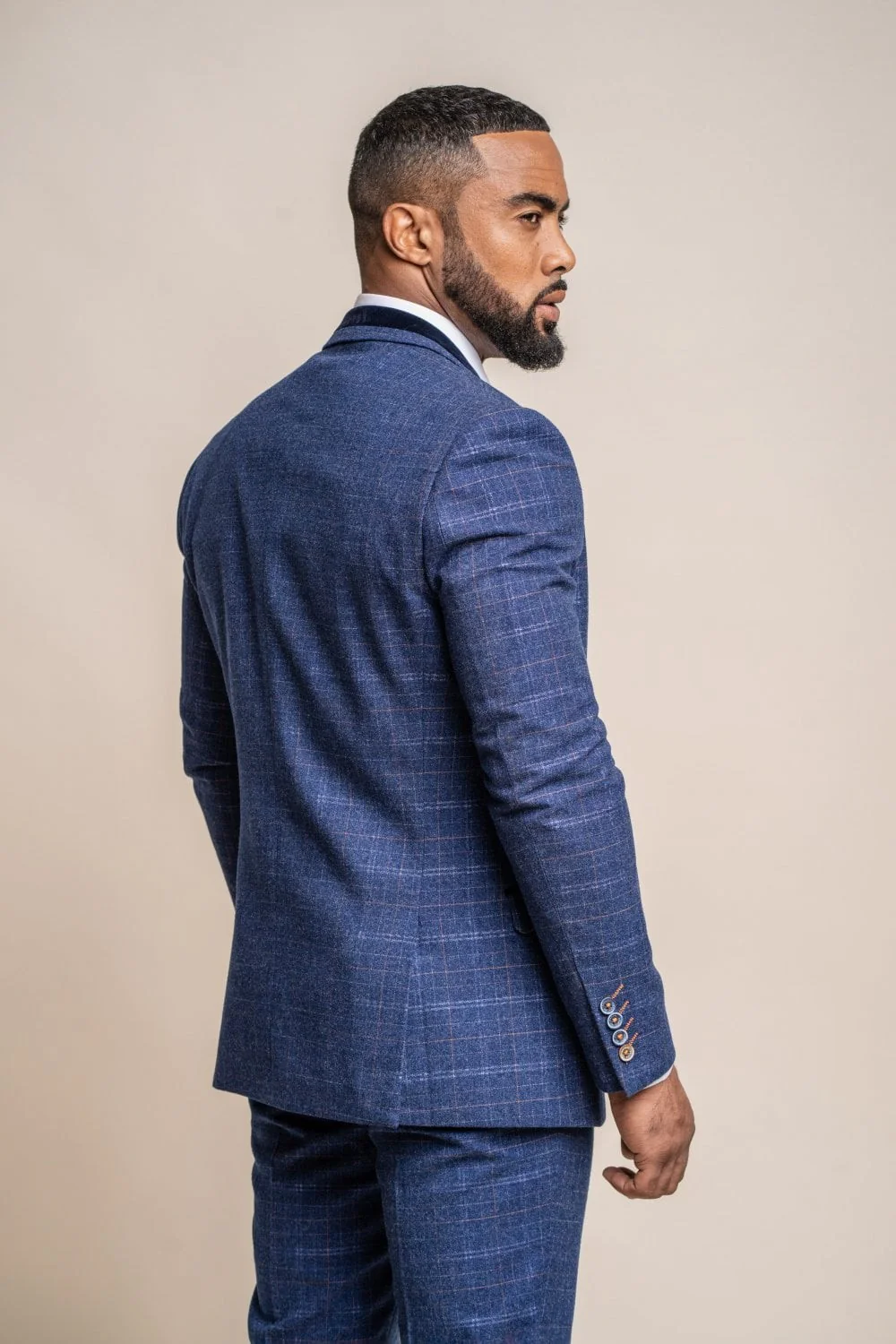 Men's Tweed Check Navy Slim Fit Suit Jacket - KAISER - Navy Blue - Image 3