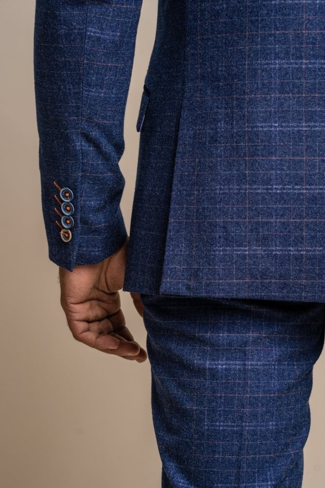 Men's Tweed Check Navy Slim Fit Suit Jacket - KAISER - Navy Blue - Image 4
