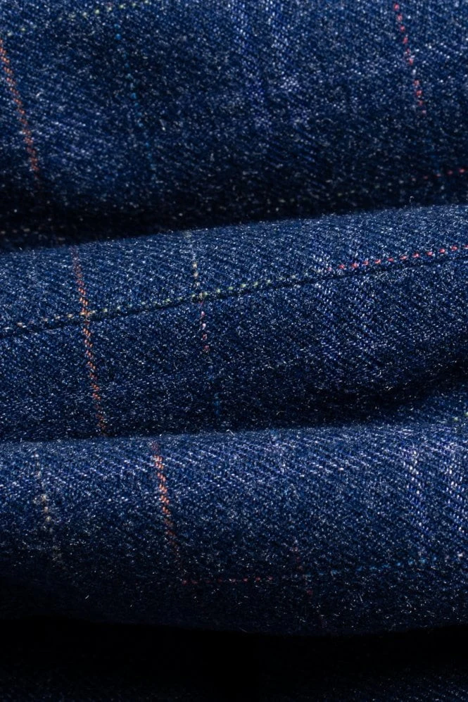 Men's Tweed Check Navy Slim Fit Suit Jacket - KAISER - Navy Blue - Image 5