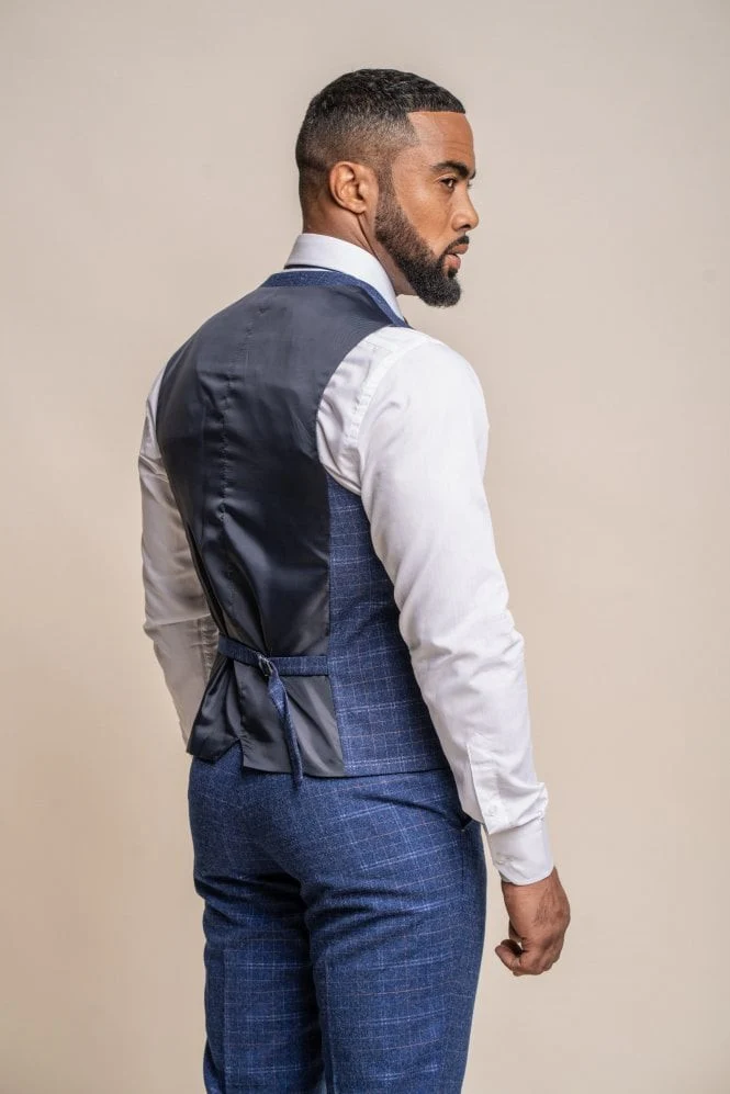 Men's Tweed Check Navy Slim Fit Waistcoat - KAISER - Navy Blue - Image 3