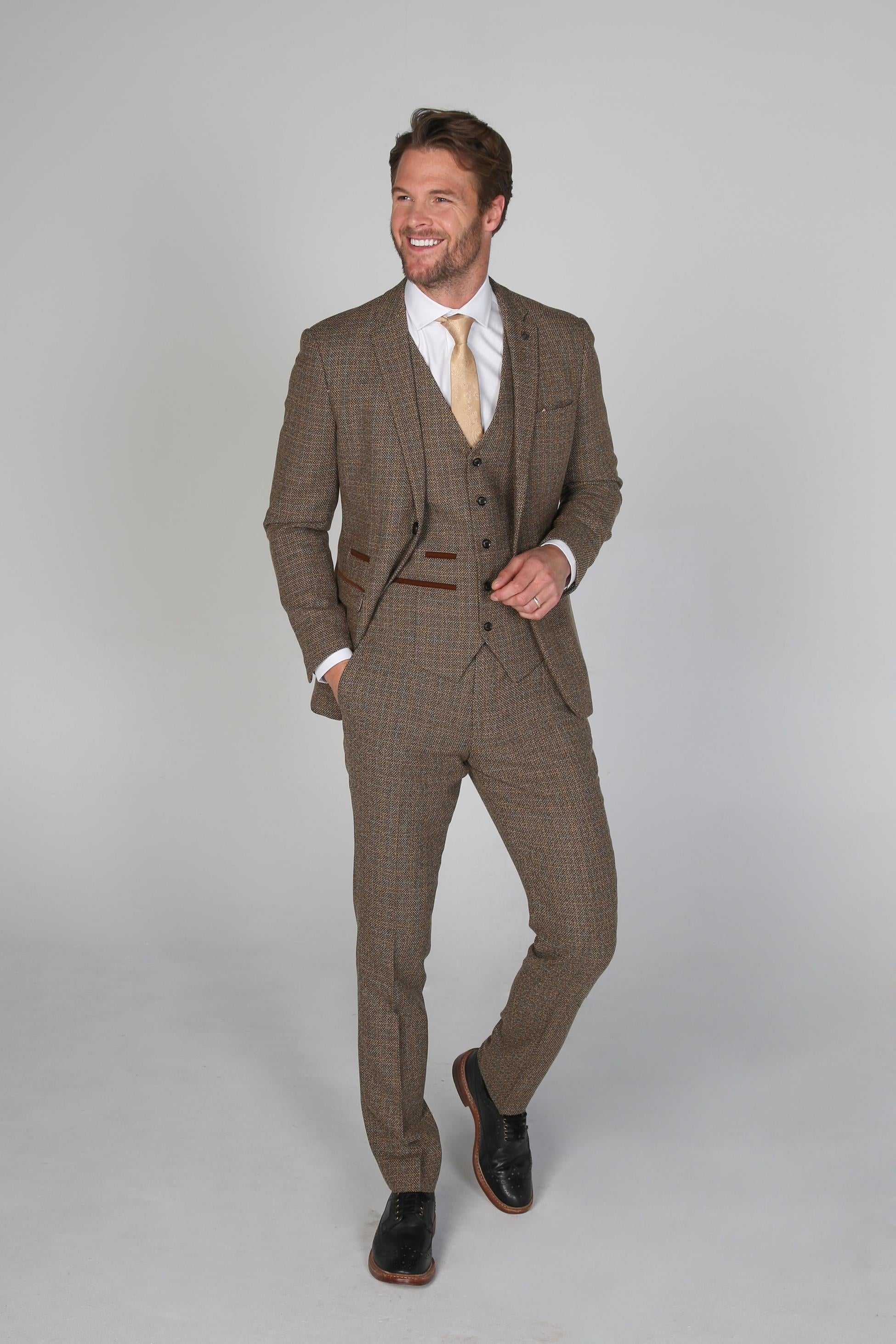 Men's Tweed-Like Tailored Fit  Formal Suit - RALPH - Brown - Image 3