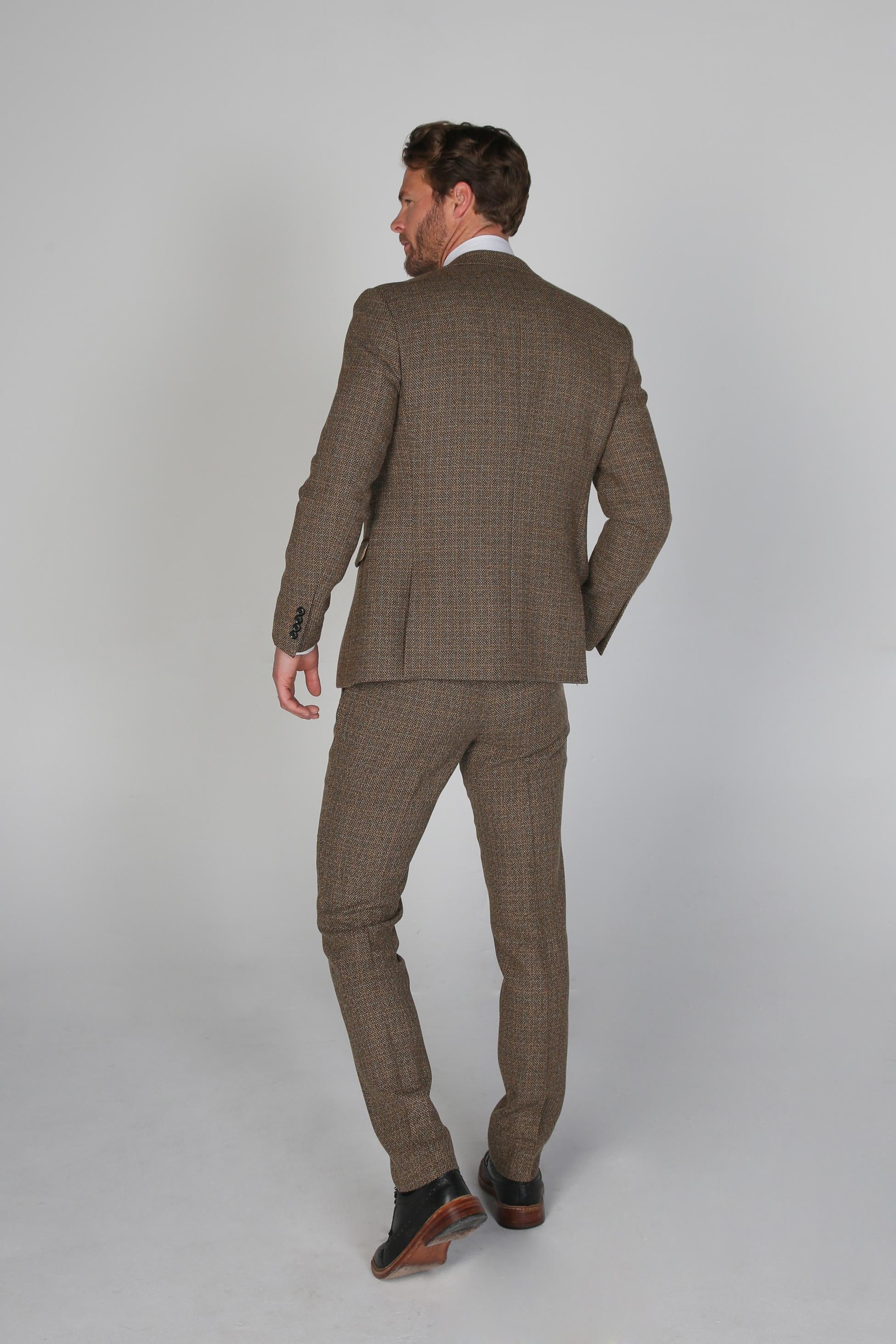 Men's Tweed-Like Tailored Fit  Formal Suit - RALPH - Brown - Image 4